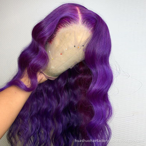 Super Long For Women Highlight Hair Extensions Half Head Curly Fashion Wig,Swiss Private Label Body Wave Purple Lace Front Wig